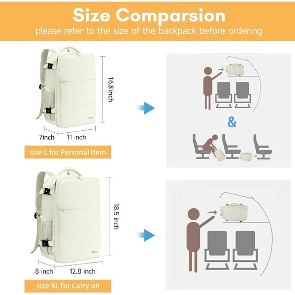 〽️Women Trendy Carry On Backpack Cream with USB Charging Port & Shoe Pouch main image 4